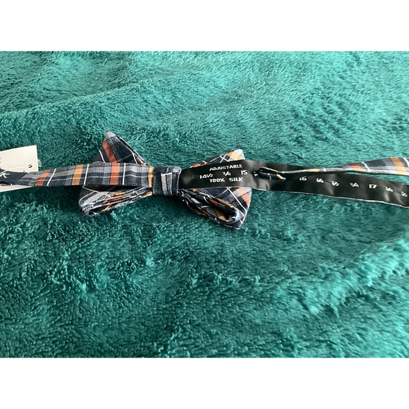 Jos A Bank Mens Blue Orange Plaid Bowtie Adjustable Formal Wedding Party Prom - Picture 7 of 8